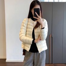 白鸭绒轻薄羽绒服女短款圆领秋冬新款无领内胆纯色轻便大码外套