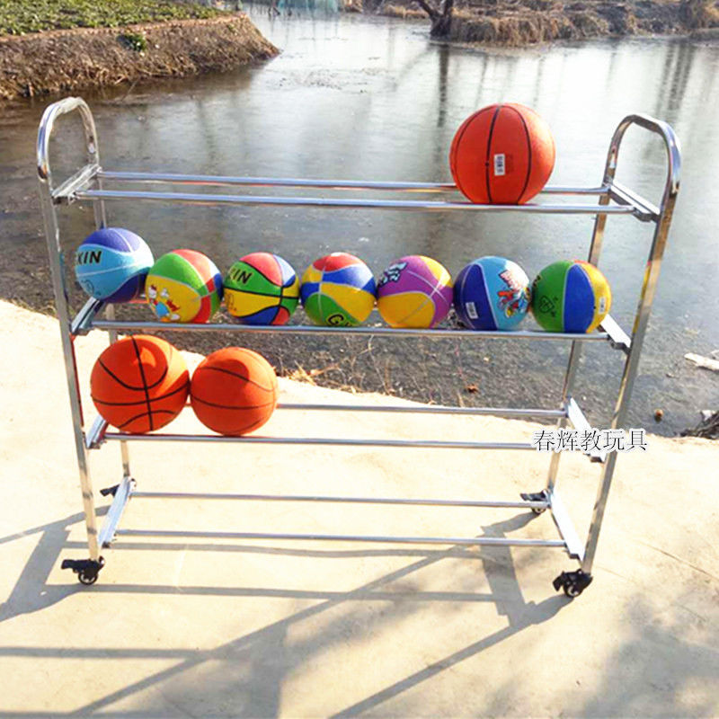 jardín de infantes carro de baloncesto de acero inoxidable grueso almacenamiento cesta de baloncesto móvil marco de baloncesto plegable carro de carga
