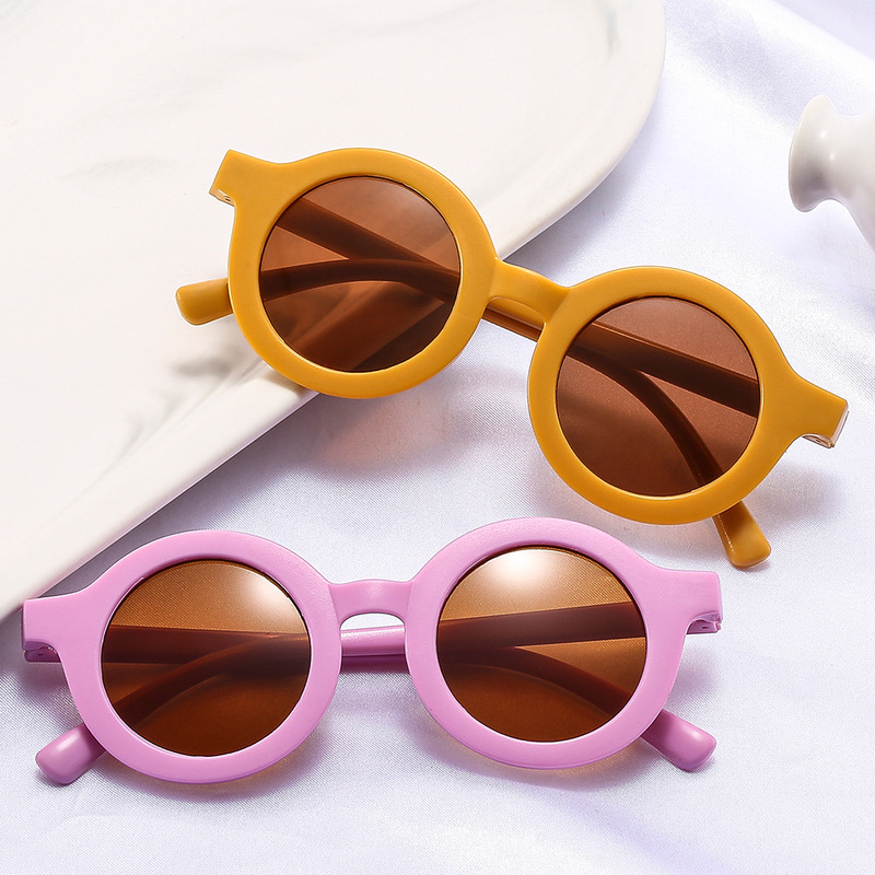 New Style Sunglasses Children's Mirror Sunshade Retro Round Frame Children's Glasses Korean Style Frosted Frame Sunglasses for Boys and Girls Wholesale