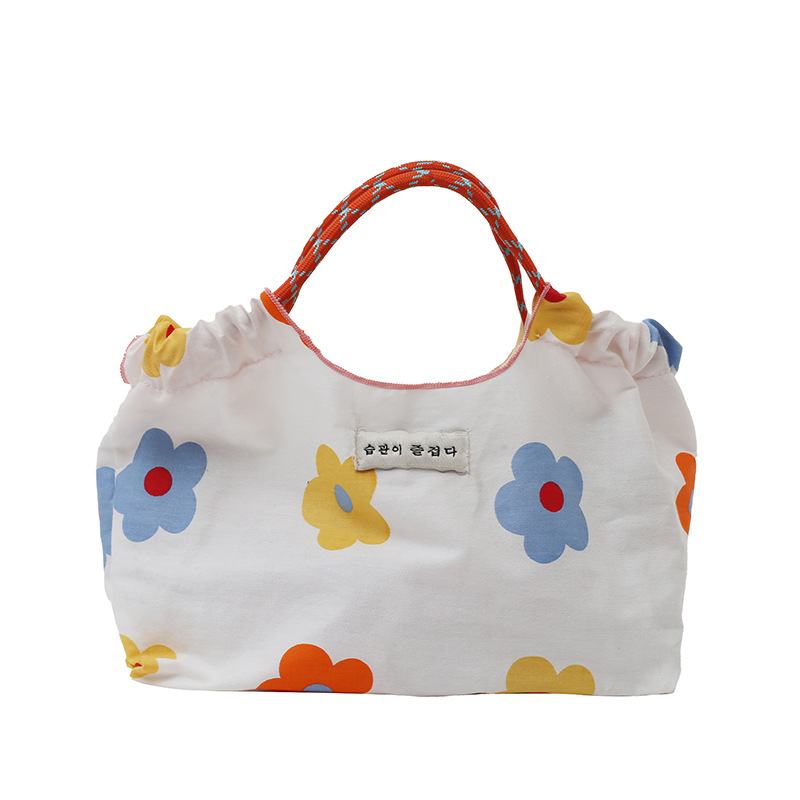 Korean ins floral large capacity beach shopping niche design, canvas bag, lightweight single shoulder tote bag_voghion.com