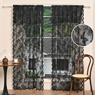 Cross-Border New Style Warp Knitted Lace Butterfly Flower Pleated Window Screen Rod Half Blackout Finished Curtain Temu Ready-Made Delivery