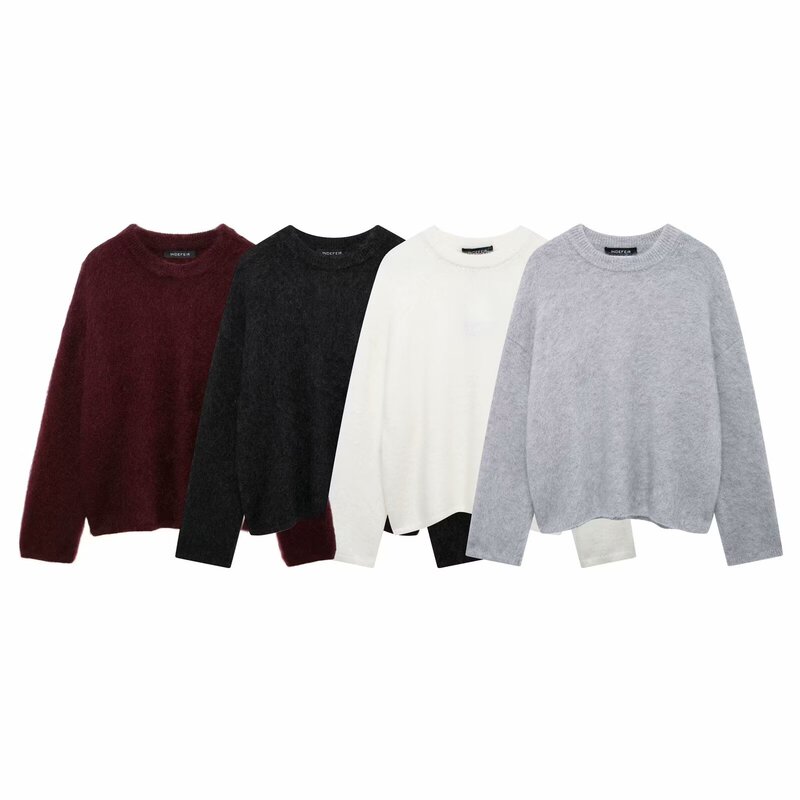 Wind Women's Pullover Knitwear-Shaped Knitwear Year Mohair Large Silhouette New Top 2024 Simple Winter Blend
