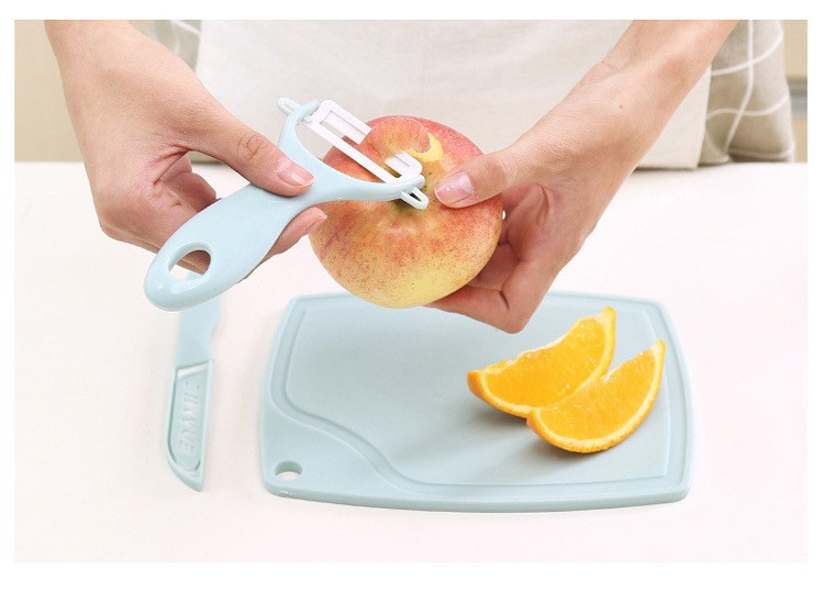 3-Piece Kitchen Ceramic Fruit Knife Set Mini Plastic Cutting Board Peeler Household Small Knife Tool