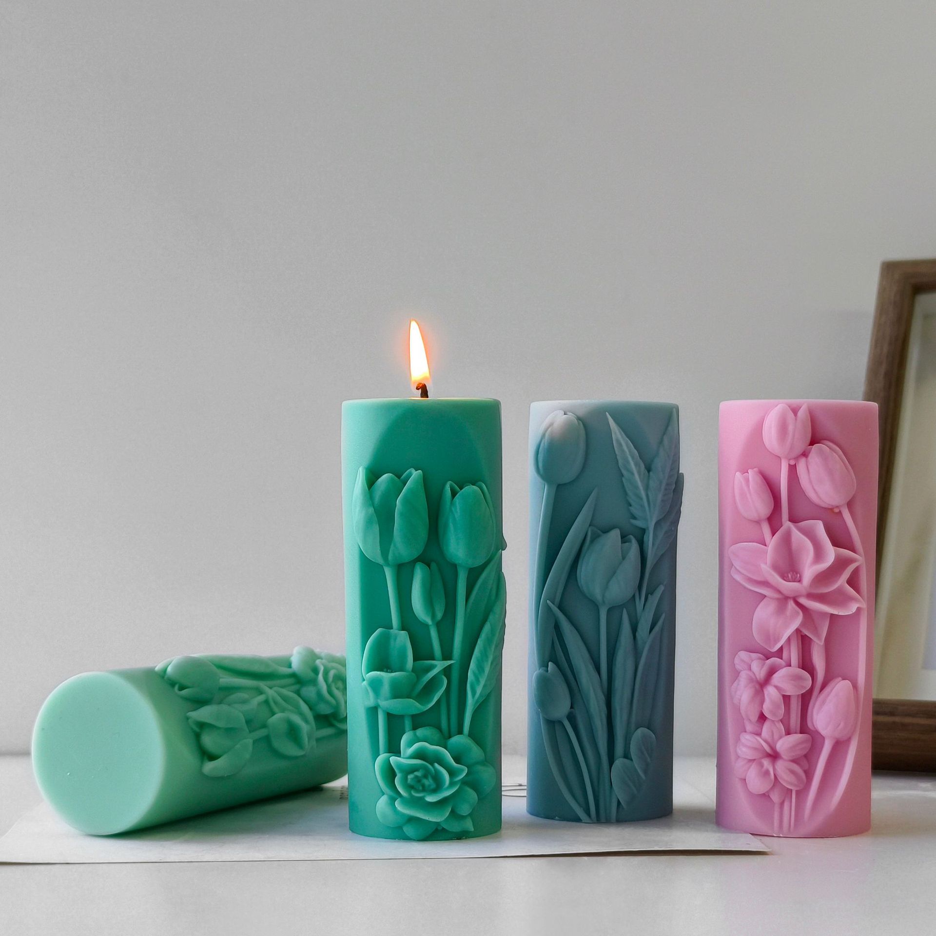 Jiahui Mei flor de tulipas cilíndrica molde de cera DIY vela hecha a mano barra magnética adornos abrasivos