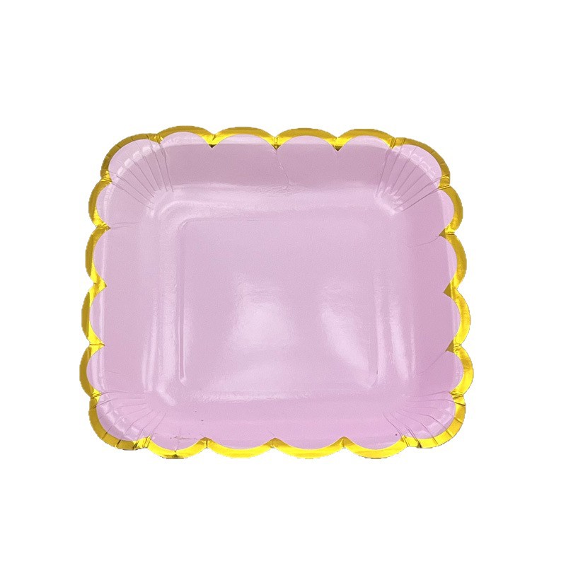 Transfronterizo estampado ondas desechable bandeja cuadrada macarón bandeja de papel bandeja de fiesta de cumpleaños para niños platos de pastel bandeja de frutas