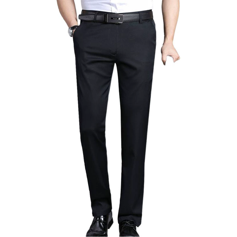 Мужские повседневные брюки на осень и зиму, прямые брюки с эластичной тканью, деловой стиль для молодежи и среднего возраста, эластичные в четырех направлениях, облегающие длинные брюки, высокая эластичность, комфортные.