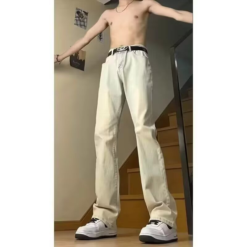 Washed Yellow Mud-Colored Men's Summer Thin American High Street Jeans Slim Straight Narrow Flared Pants