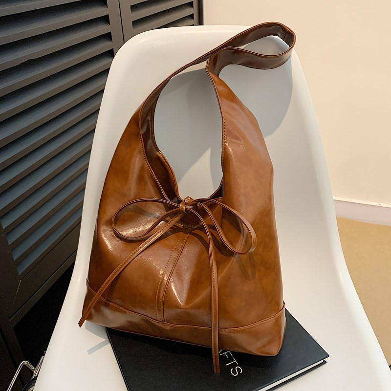 2024 otoño nuevo color sólido popular bolsas de brazo retro empalme bolsas de hombro cordón bolsas de mano bolsas de compras