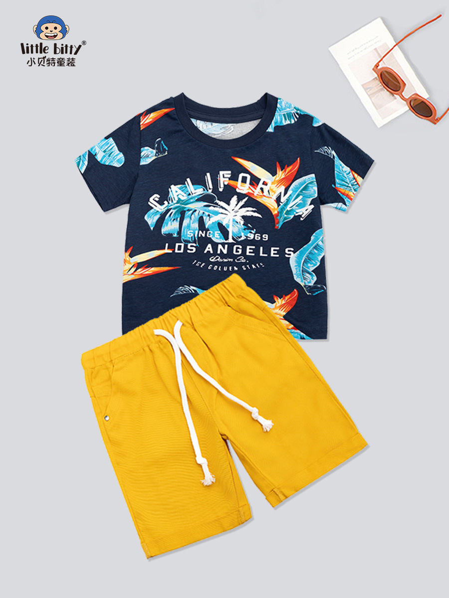 Children's Wear Boys Beach Pants 2025 Summer Children's Vacation Short-sleeved suit Children's Short-sleeved Shorts suit Boys