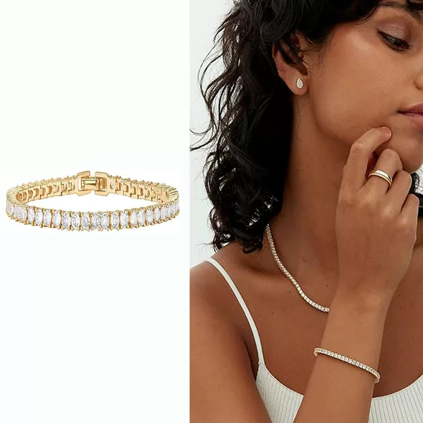 In-Stock Cross-Border Amazon European and American 3mm Full Diamond Zircon Gold Bracelet Tennis Single-Row Tennis Bracelet Jewelry