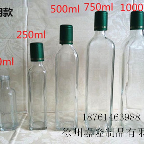 厂家现货直销500毫升透明方橄榄麻油玻璃瓶山茶油瓶250毫升750毫