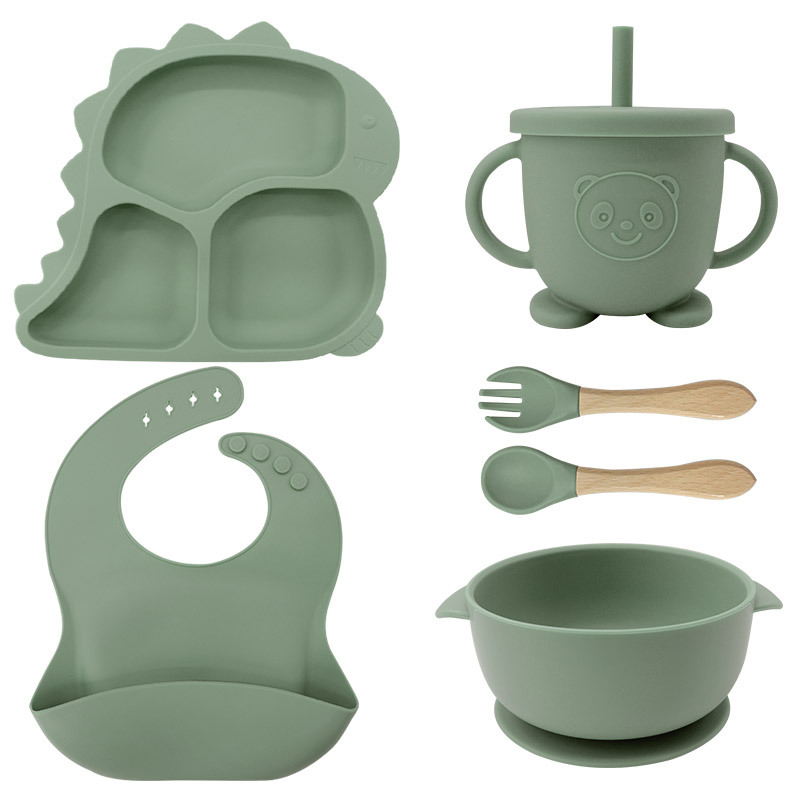 Baby Products Factory Vajilla para bebés Juego de vajilla de silicona para recién nacidos Juego de vajilla para niños de dibujos animados Juego de complementos alimenticios