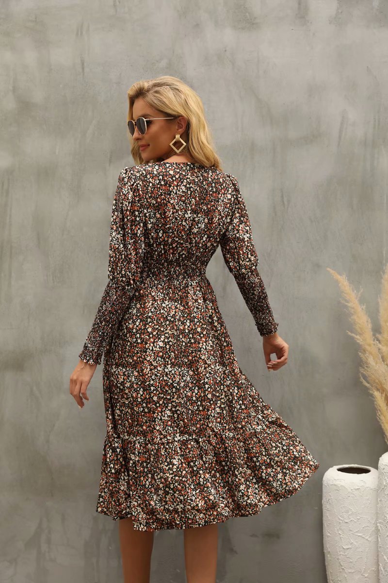  V-neck long-sleeved print dress nihaostyles wholesale clothing NSAM82526