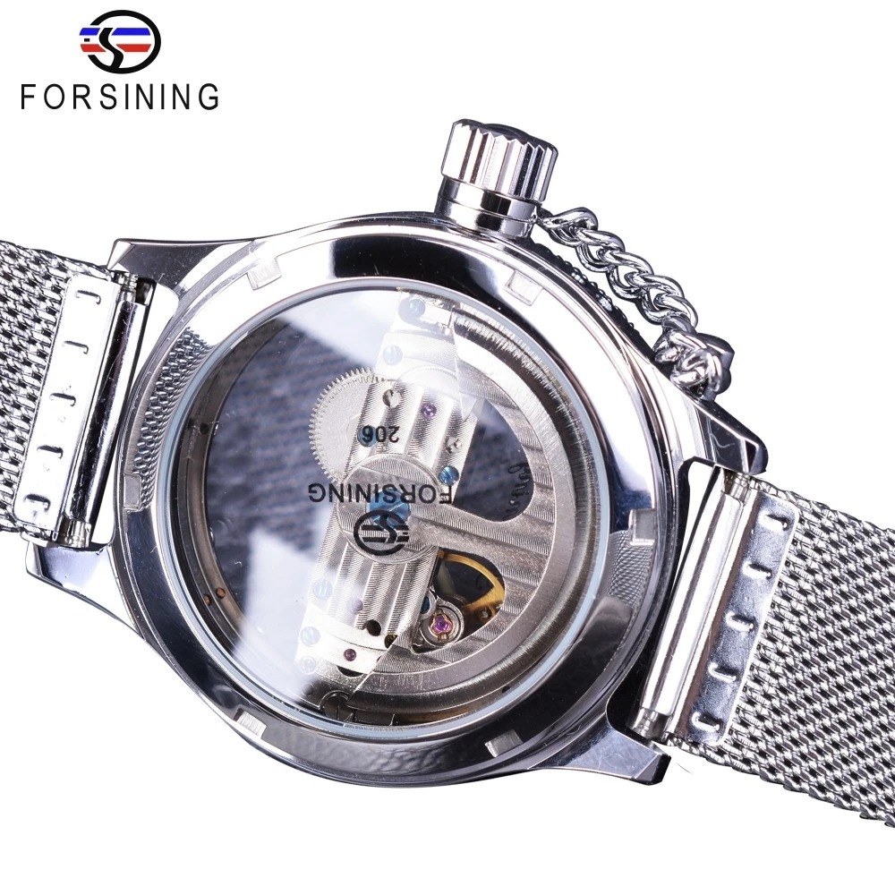 Forsining Men's Transparent One Machine Mechanical Watch Automatic Mesh Belt Hollow Stainless Steel Waterproof Watch_voghion.com