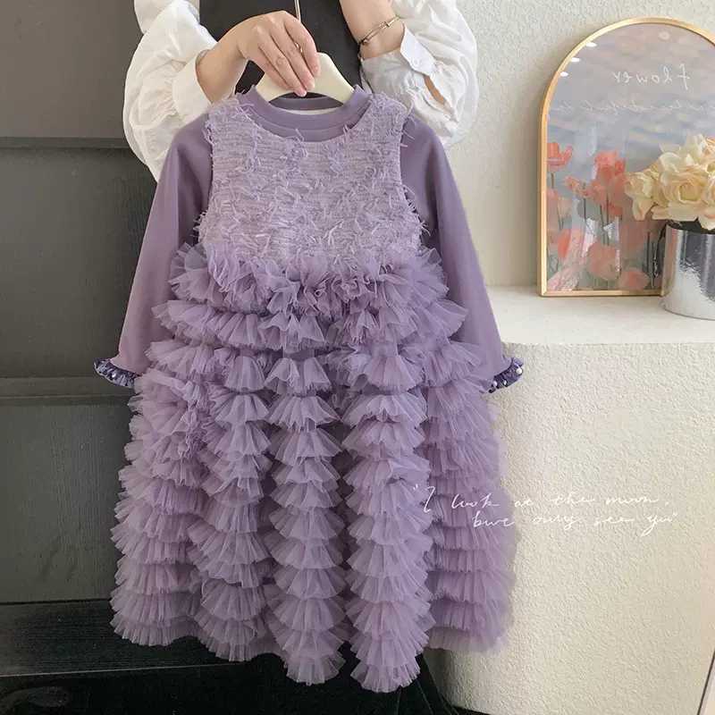 女童连衣裙套装冬季加绒打底上衣洋气冬款不加绒冬装礼服两件套