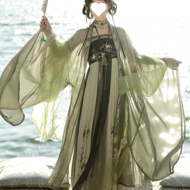 2025 Spring Full Set Hanfu Tang Style Embroidered Wide Sleeve Chest-Length Hezi Skirt Daily Outfit Spring/Summer Style