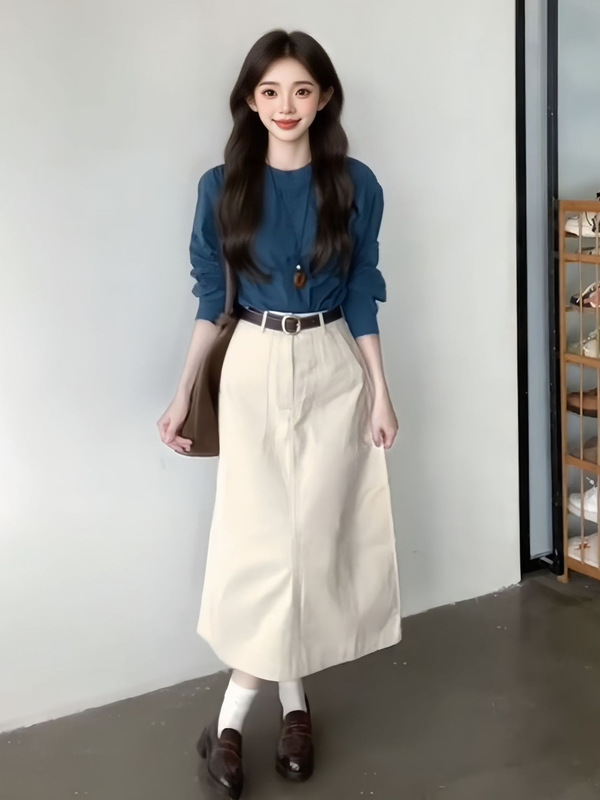 秋装多巴胺穿搭一整套微胖小个子过膝连衣裙子套装女款2025两件套|undefined