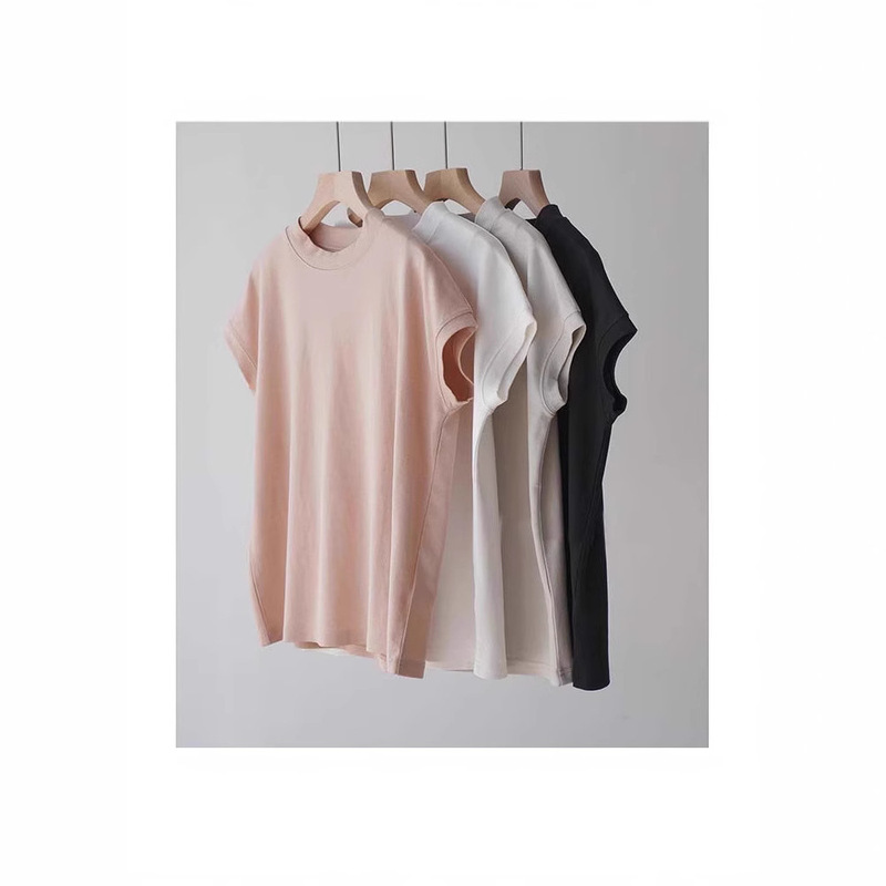 Japanese Triacetate Lyocell French Sleeve Loose Drop Shoulder Round Neck Short Sleeve T-Shirt Women's Summer Top