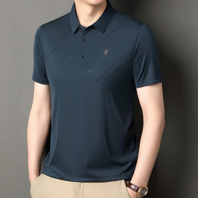 Polo para hombres 2025 nuevo verano seda de hielo seda de morera de negocios chaqueta de moda para hombres camiseta casual universal