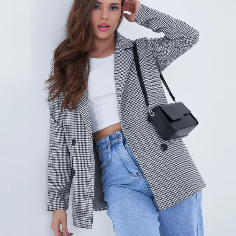 Пиджак в клетку Office worker Top Slim Fit Houndstooth Jacket Women