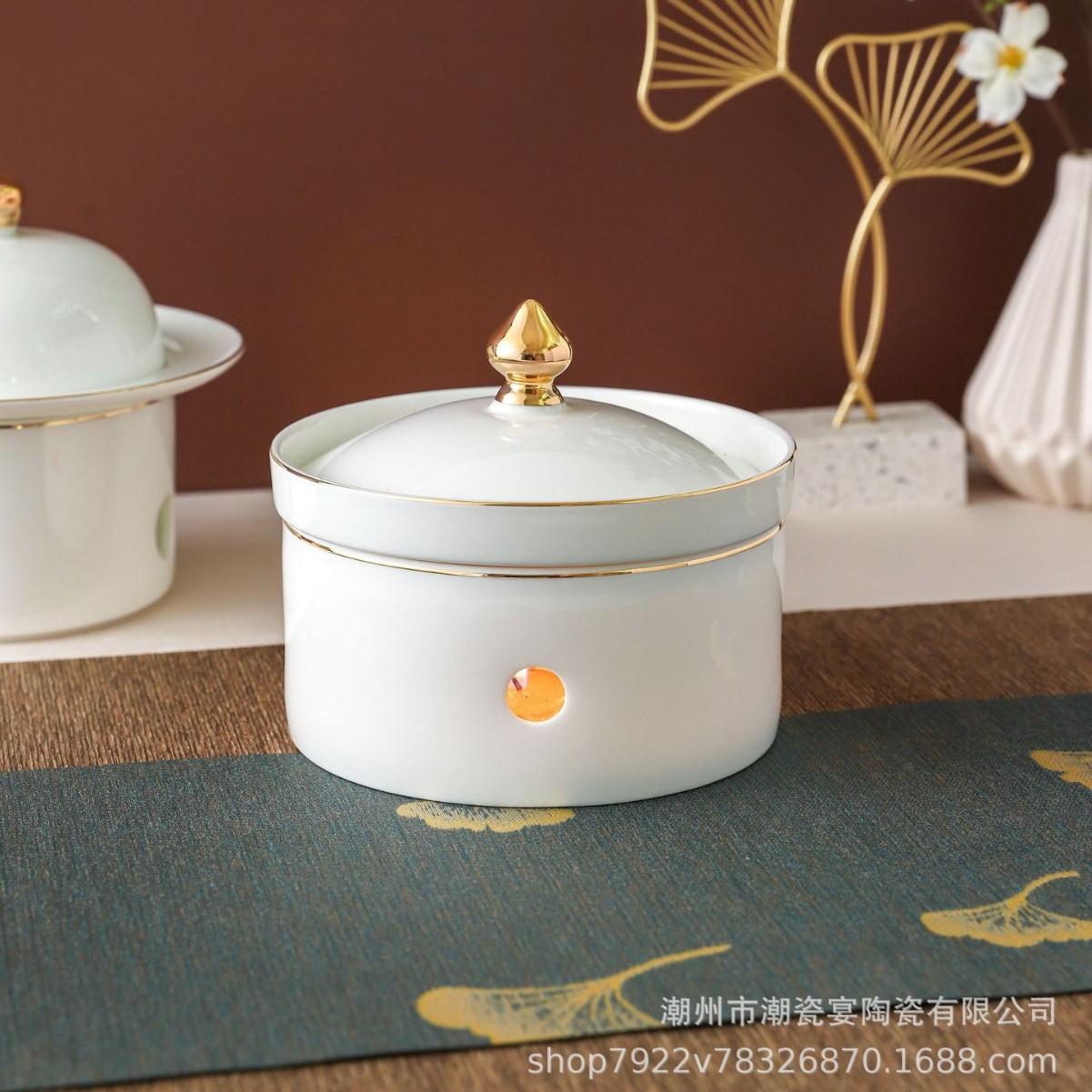 Olla de porcelana de hueso de Phnom Penh con tapa, olla de nido de pájaro, olla de ginseng de alas, olla de calentamiento de velas, logotipo personalizado para el hogar
