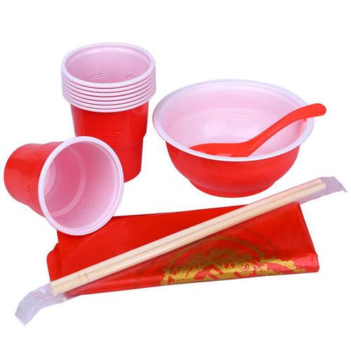 Disposable bowl red festive wedding New Year home tableware cup set banquet tablecloth thickened environmental protection