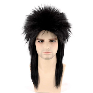 Neutral 80 s mullet wig black long pointed Halloween punk rocker arm wig set kill Matt