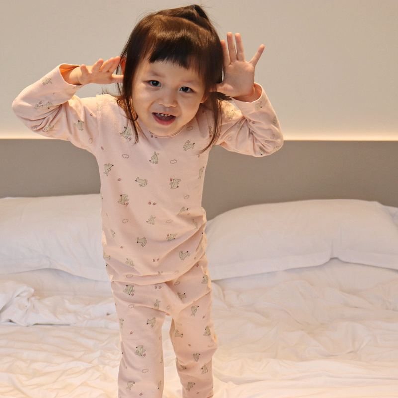 子供のクラス A 新しいホーム服セット男の子と女の子の秋の服と長ズボンベビーコットンサーマル下着セット卸売|undefined