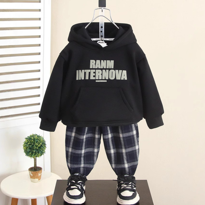 6494 traje de suéter para niños más terciopelo engrosamiento ropa de invierno para niños 2025 otoño e invierno nuevo suéter de bebé de dos piezas