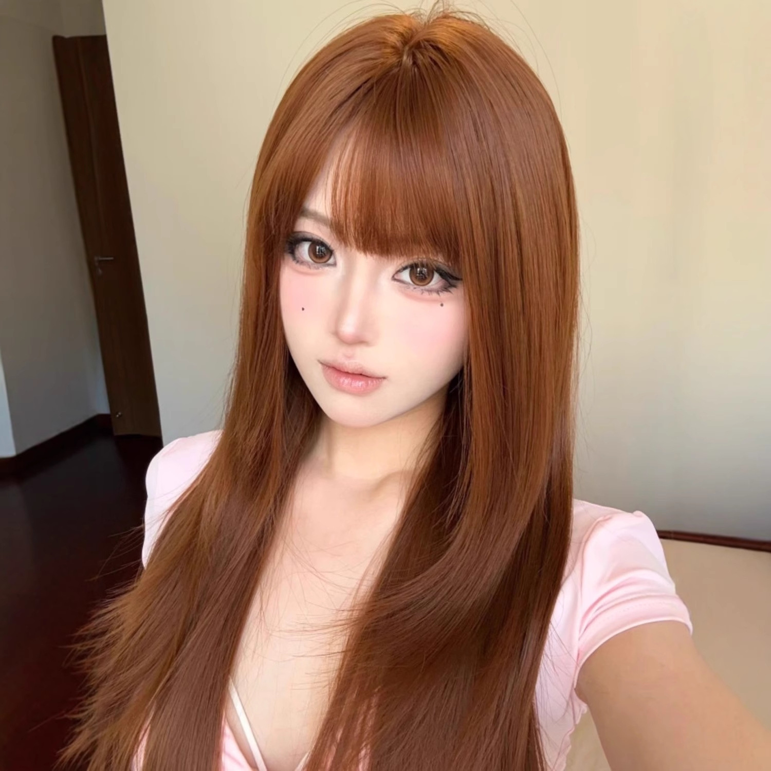 Connie Wig [Honey Orange] Γυναικεία πορτοκαλί-καφέ ψηλό στρώμα vintage γιαπωνέζικου στιλ ίσια μακριά περούκα