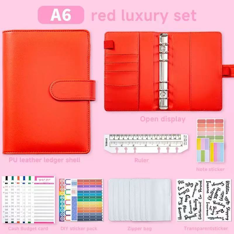 (럭셔리 선물팩 - 레드) 예산표 12개 + 지퍼백 8개 + 단어 스티커 2개 + 스티커 6개 + 자 1개