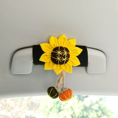 New Creative Sunflower Car: Sürətlər qutusu və əl tormozu başlıqları - sunflower-pumpkin-drop-ball-1-black-pull-glove