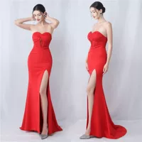 31577 # Внешняя торговля Новый продукт 2024 Елочка Талия Shaped атласная ткань морщин High-end Tube-top хвост вечернее платье