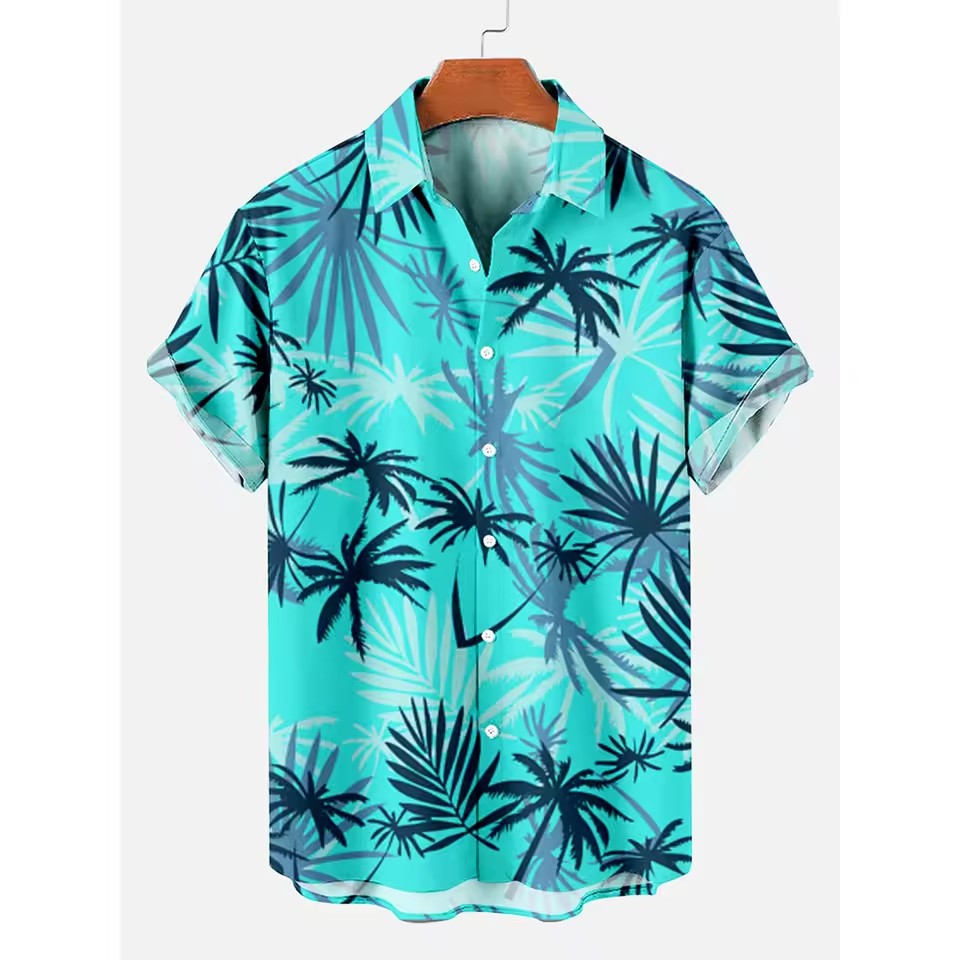 Camisa hawaiana de un solo pecho suelta de manga corta de verano para hombre simple y fresca playa de vacaciones flores estampadas en 3D