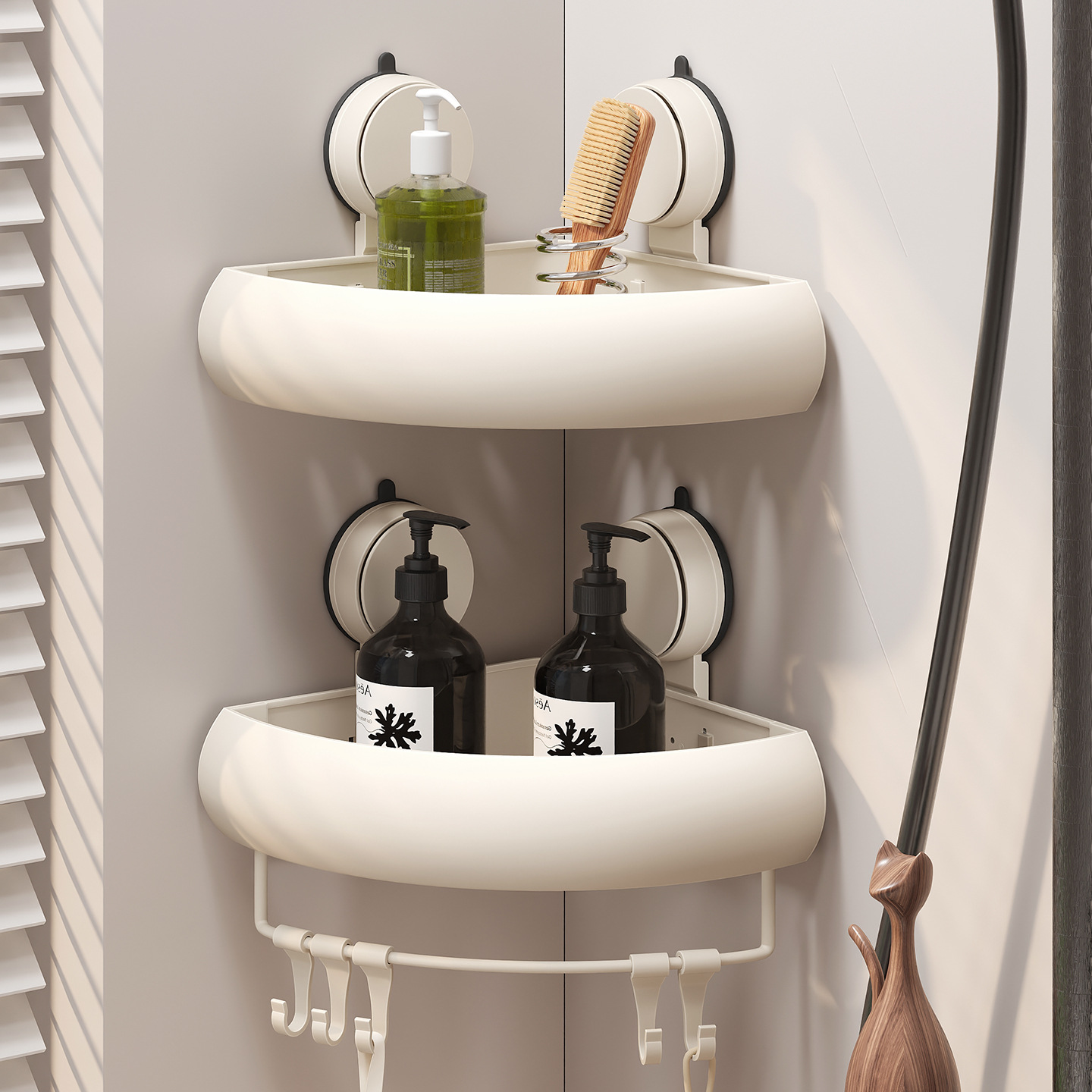 Suction Cup Bathroom Storage Rack Without Punching Holes Bathroom Toilet Washbasin Wall Hanging Triangle Corner Storage Rack