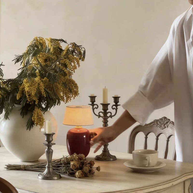 Venetian Antique Glass Table Lamp "Pea Red Infinite Touch Rechargeable Bedroom Atmosphere High-End Bedside Lamp