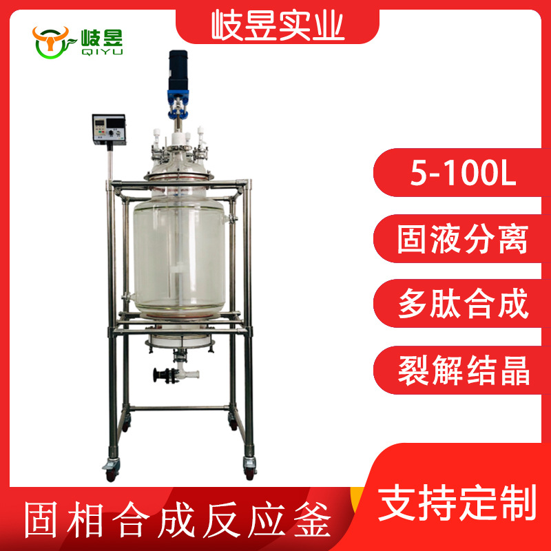 岐昱实验反应设备手动升降四氟砂芯固相多肽合成双层玻璃反应釜