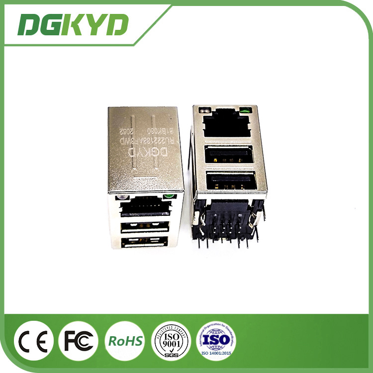 DIP 单口 双USB连接器 TAB-UP 带灯屏蔽外铁壳 G/FU 通讯接口