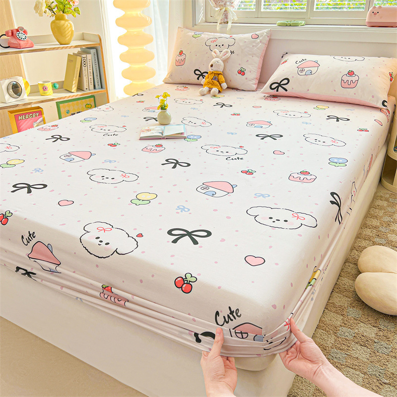 2025 primavera y verano nuevo producto sábana de algodón juego de tres piezas para estudiantes con funda de algodón estampada para adultos