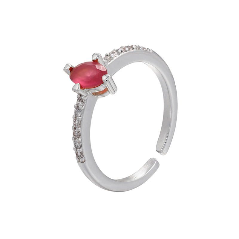 Fashion Opening Adjustable Rhombus Row Color Zircon Copper Ring Wholesale Nihaojewelry