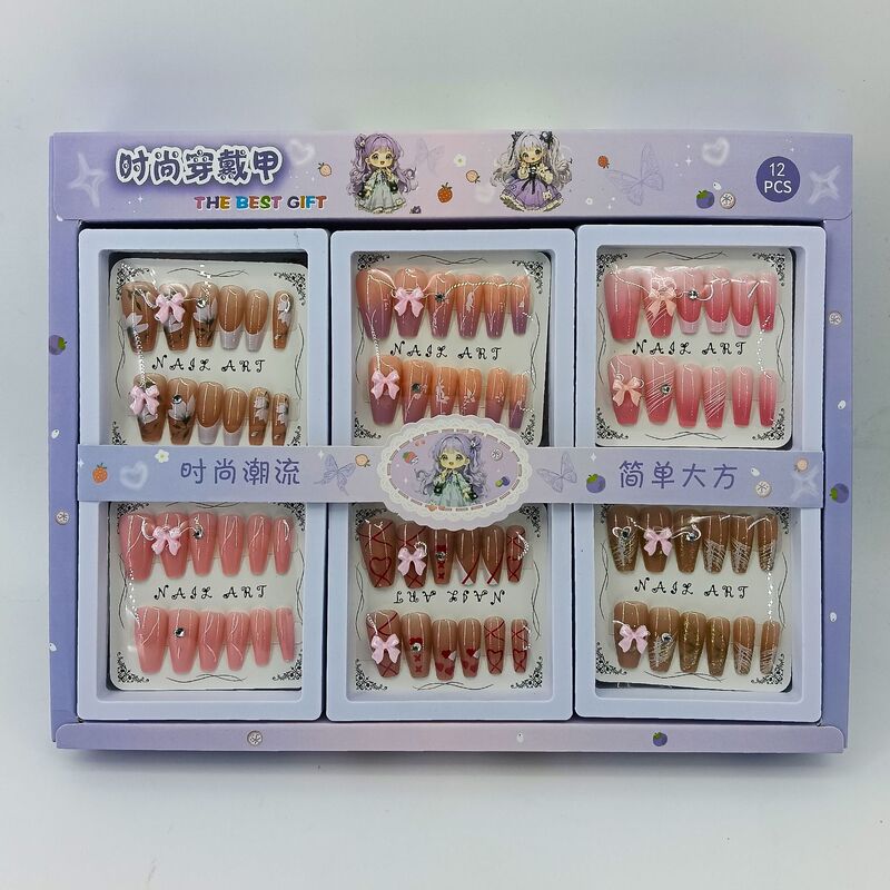 European and American Style Press-On Nails, Fresh and Simple Nail Stickers, Student Cartoon Fake Nails, Cat Eye Nails, Long Ultra-Thin Design European and American Style Press-On Nails, Fresh and Simple Nail Stickers, Student Cartoon Fake Nails, Cat Eye Nails, Long Ultra-Thin Design