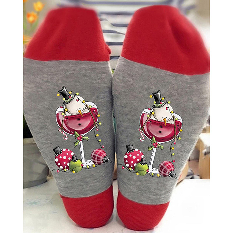 Calcetines de algodón transfronterizos de otoño e invierno para hombres y mujeres copa de vino tinto personalizada calcetines casuales de media pantorrilla ins medias transpirables a juego de colores de moda al por mayor