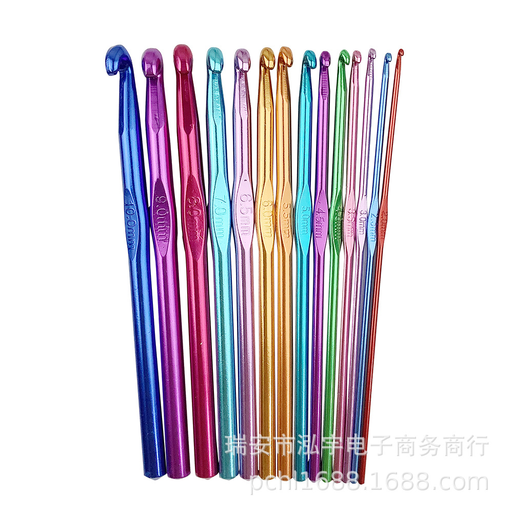 Fabricante de agujas de ganchillo de aluminio de un solo cabezal de colores, herramientas de tejer DIY, set de ganchillo al por mayor, agujas de ganchillo, agujas para suéteres