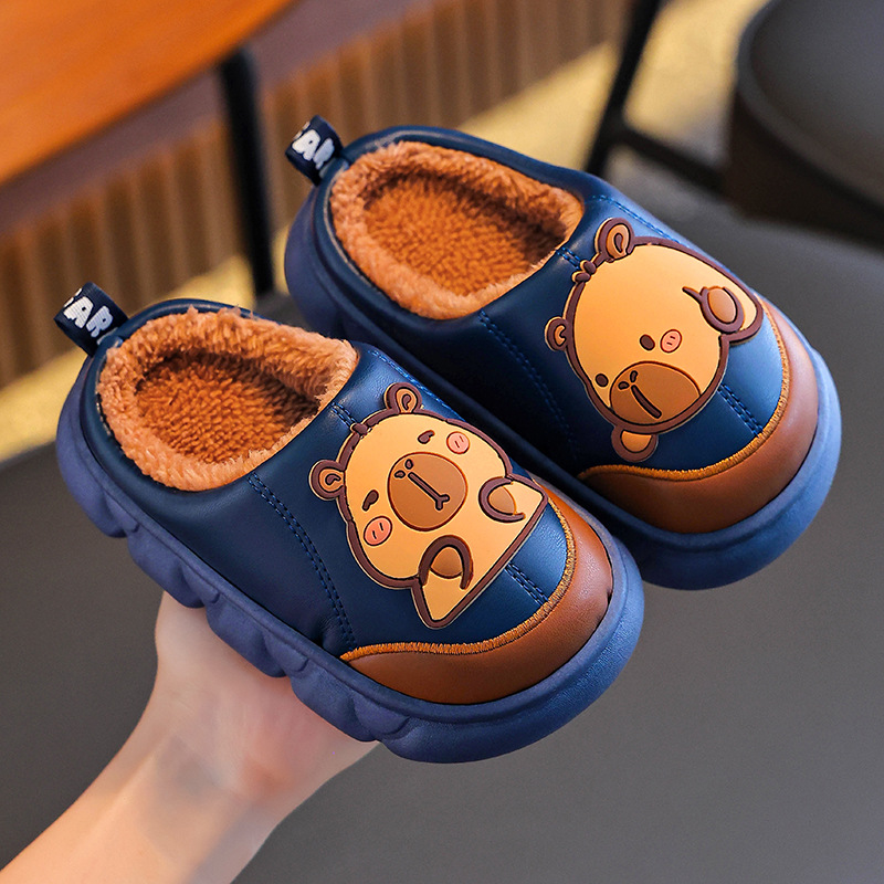 Kapi Baladon zapatillas de algodón para niños, niños y niñas, piel PU impermeable, calentamiento para niños, tacones de algodón para niños.