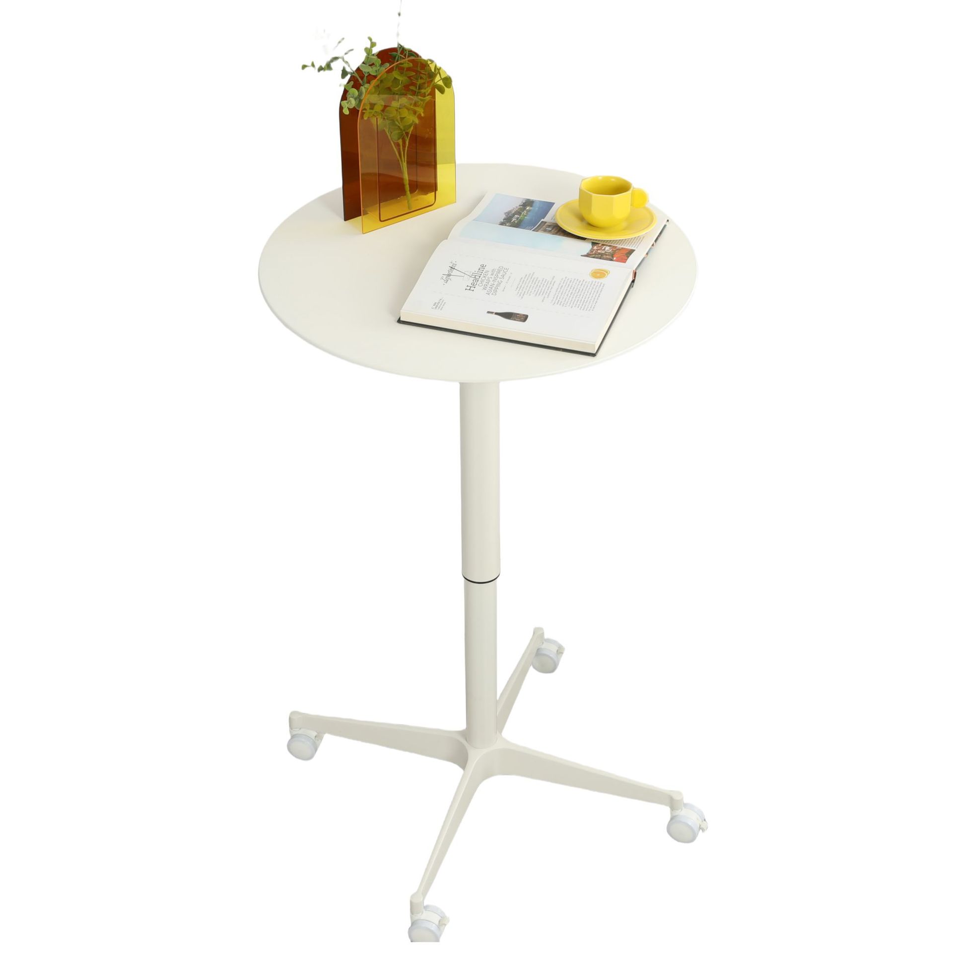 Movable Round Small Dining Table with Wheels, Home Sofa Side Table, Adjustable Simple Small Coffee Table, Small Table