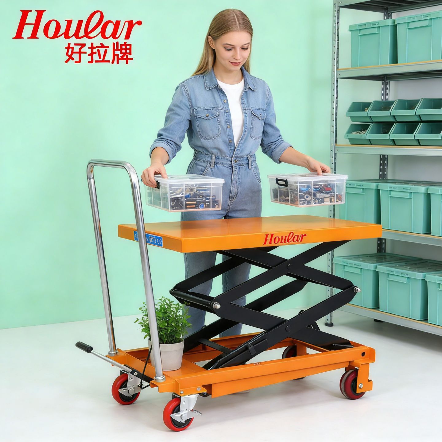 现货PTS350A移动平台350kg升高1.3米升降平台液压手推车脚踩式