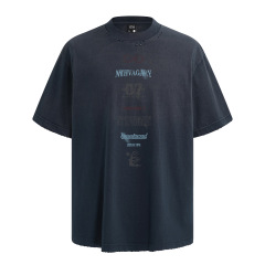 潮牌半噴破洗水アルファベットプリント半袖tシャツ男夏ファッション個性ゆるいカップル上着