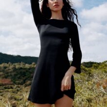 coucou原标七分袖船领法式连衣裙 气质通勤辣妹短裙伯克利高知裙