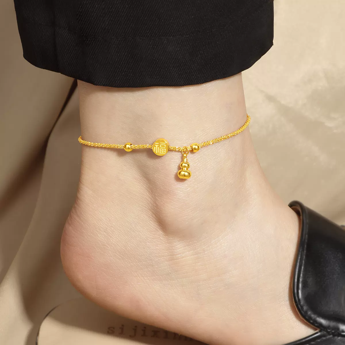 爆款新中式福字葫芦脚链女钛钢不掉色高级感轻奢气质脚饰露脚踝女