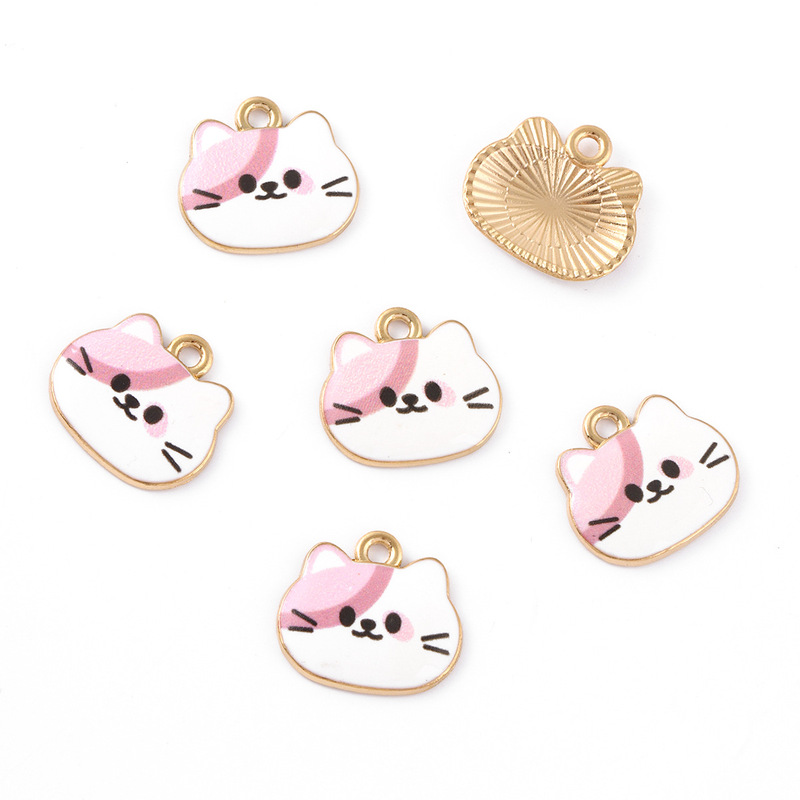 かわいいプリント小さな猫ヘッド合金オイルドリップイヤリングブレスレットペンダントキーホルダーペンダント携帯電話アクセサリー diy アクセサリー|undefined